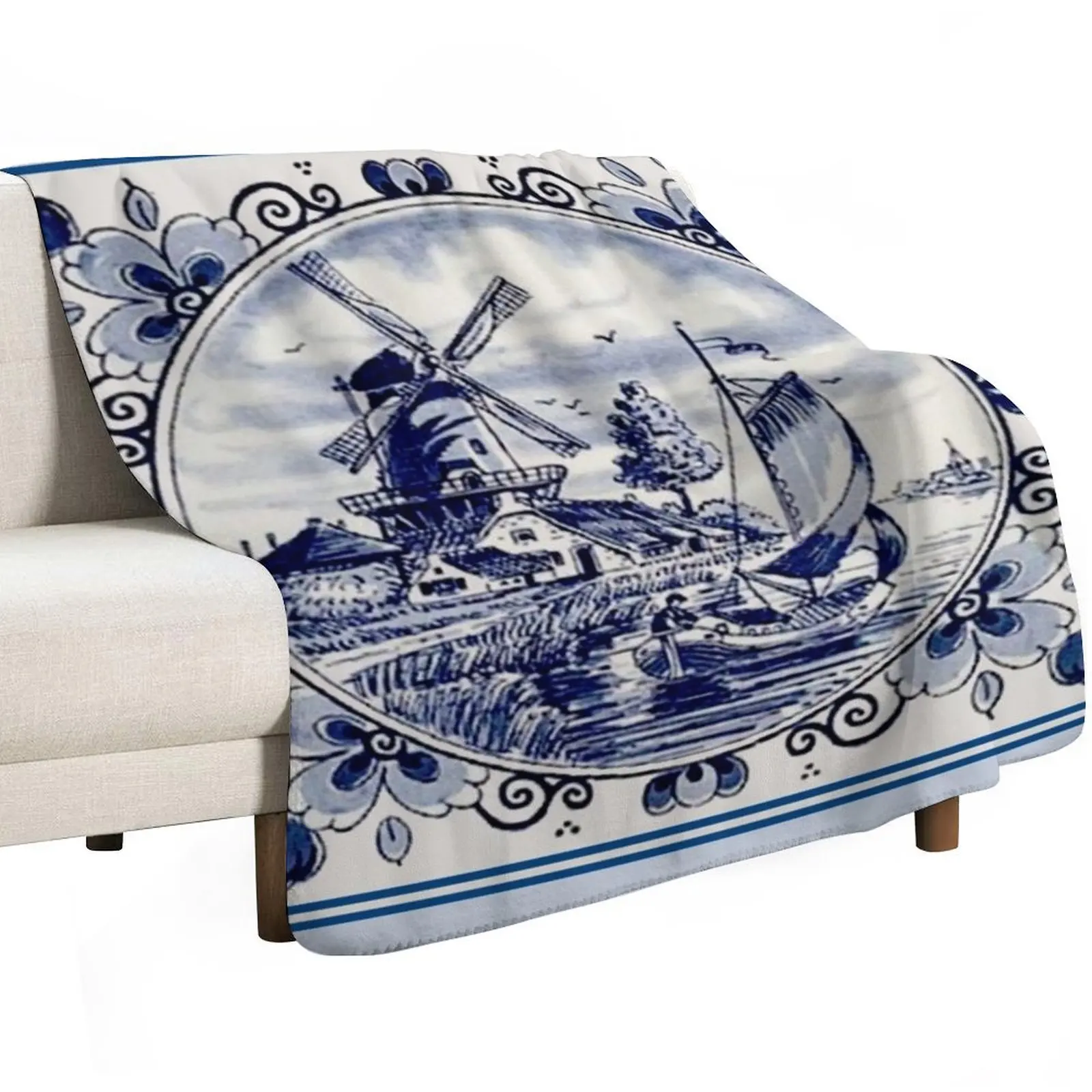 DUTCH BLUE DELFT: Vintage Windmill Print Throw Blanket Blankets For Baby Sofa halloween Retros Blankets