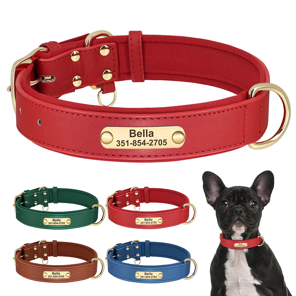 Personalized Dog ID Collar Anti-lost Pet Tag Collars Soft Padded Leather Collars For Small Medium Dogs Chihuahua Free Engraving