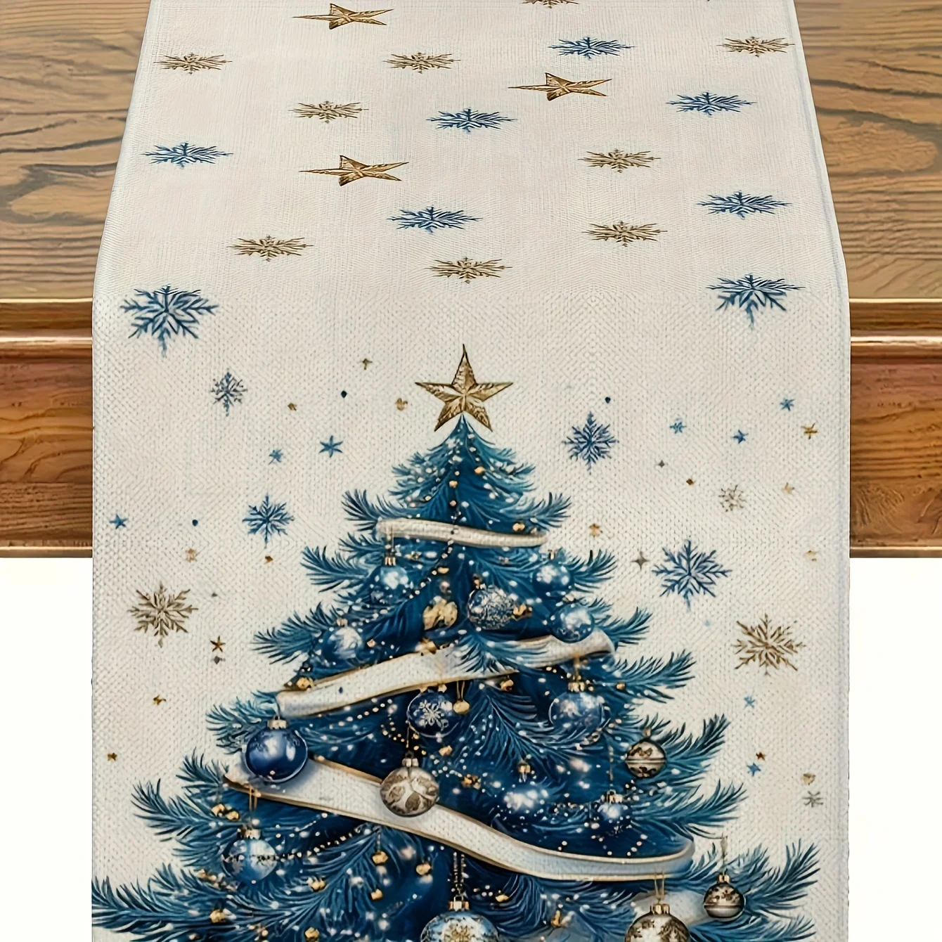 

Merry Christmas Xmas Trees Linen Table Runner Party Decor Winter Xmas Balls Snowflakes Dining Table Runners Navidad Decorations