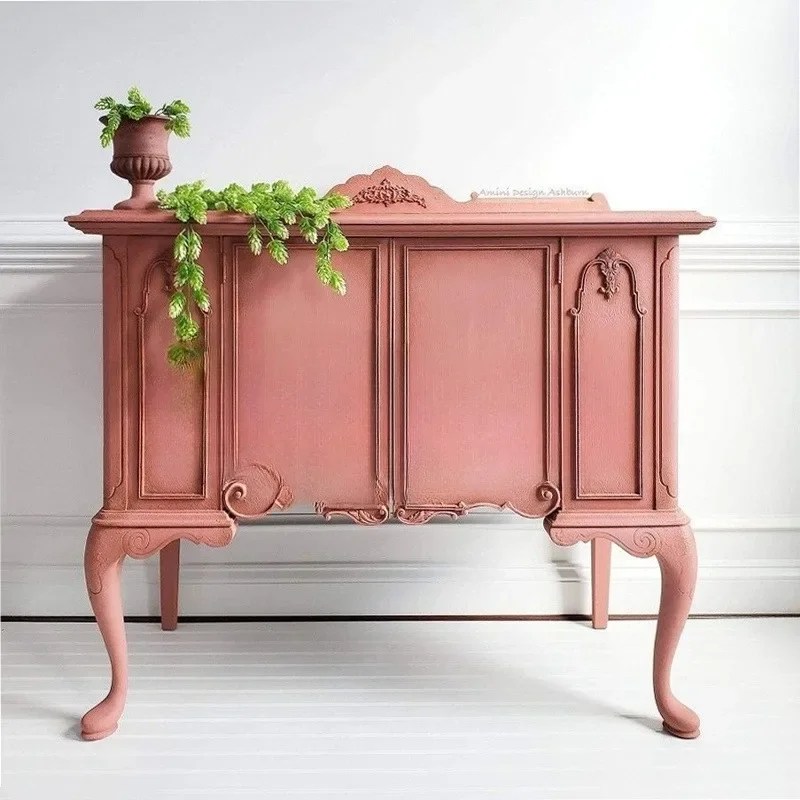

French retro solid wood carving flower entrance cabinet European retro style wall pink locker decorative cabinet