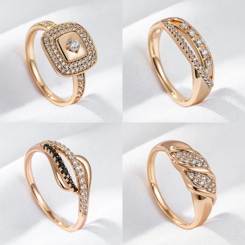Kinel Luxury 585 Rose Gold Color Bride Wedding Ring For Women Fashion Shiny Natural Zircon Accessories Fine Daily Party Jewelry