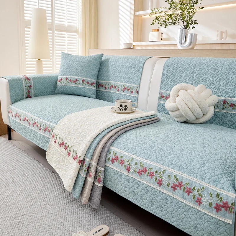 

Моющийся хлопковый чехол для дивана, кружевной декор с цветочной строчкой, подушка для сиденья, пыленепроницаемый универсальный защитный чехол для мебели