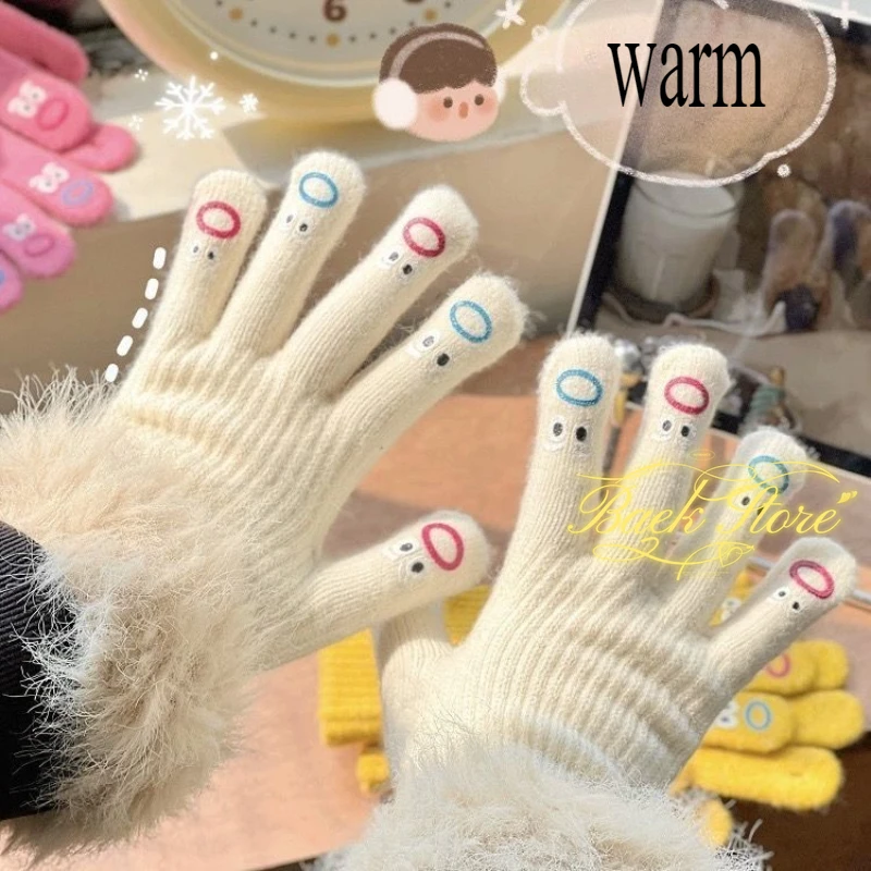 Funny Facial Faces Expression Gloves Five Fingers Women Men Winter Knitted Warm Full Finger Mittens Gloves Outdoor Touchscreen