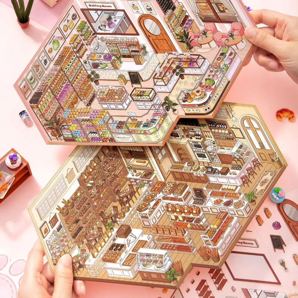 Creative Bread Shop Series Miniature Landscape Sticker PET DIY Cabin Scene Sticker Large Size Stress Relief Toy Game Stickers