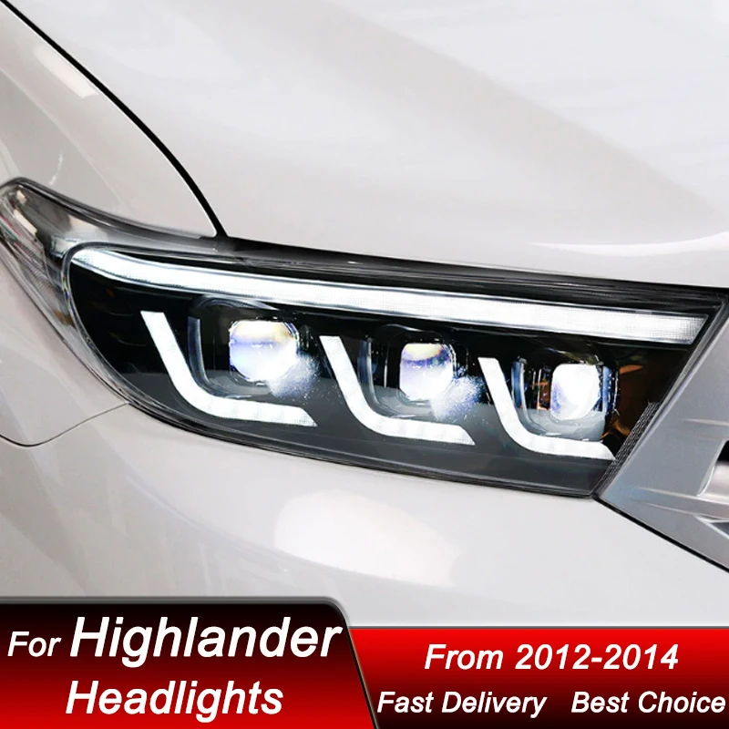 المصابيح الأمامية للسيارة تويوتا هايلاندر 2012-2014 لكزس نمط كامل LED كشافات الجمعية ترقية عدسة العارض اكسسوارات عدة