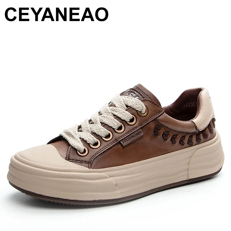 Premium 100% Genuine Leather Women Sneakers Casual Shoes Flat Trend Shoes 2024 Popular Autumn Comfort Casual Sneakers