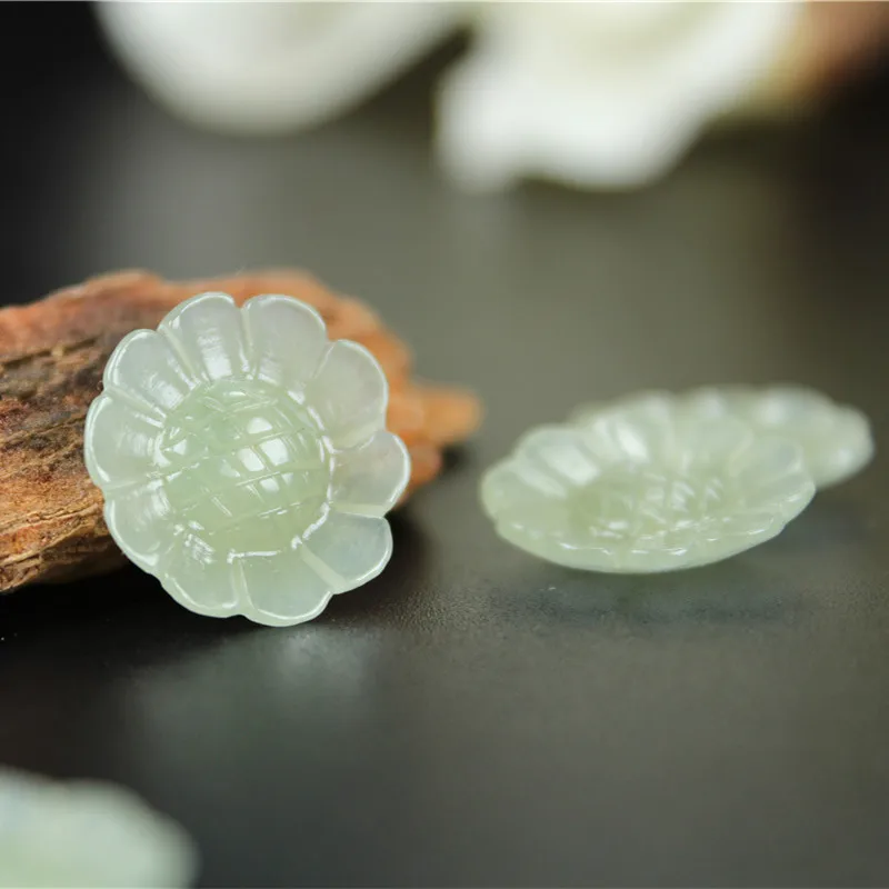 

Natural hetian jade handcarved sun flower Buttons DIY 100% real jade bracelets necklace jade accessories septa scattered beads