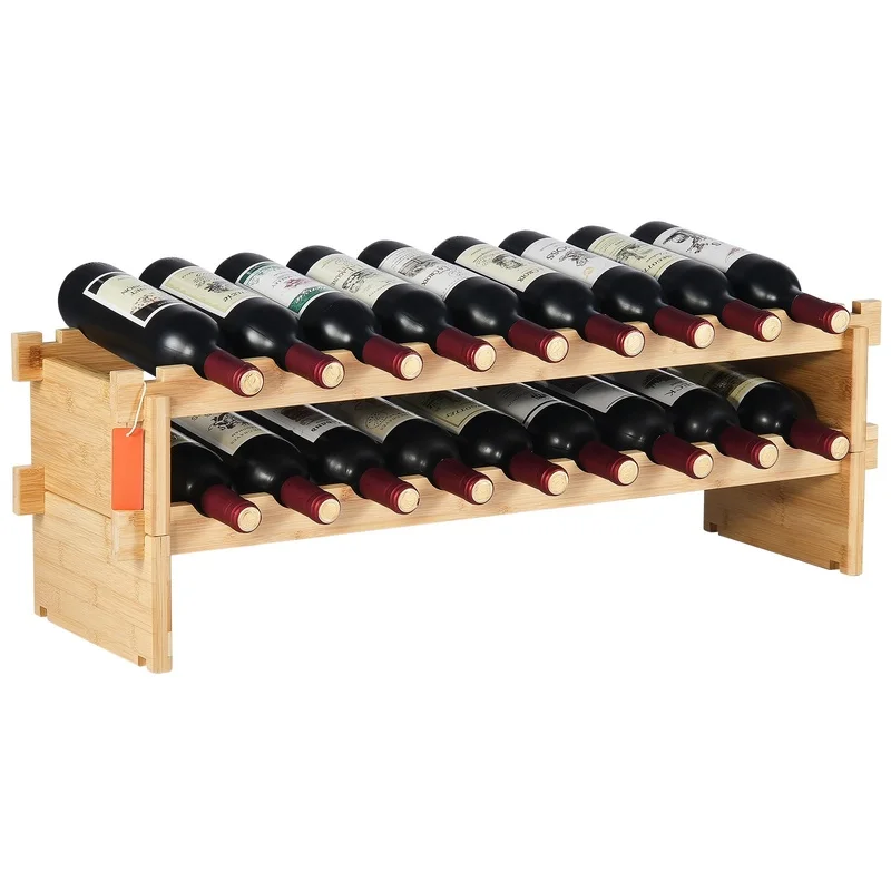 

18-Bottle Stackable Bamboo Wine Rack 2-Tier Display Shelf