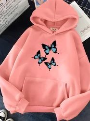 Motyle damskie bluzy z kapturem i nadrukiem Plus Size bluzy Harajuku damski sweter z długim rękawem casualowe w stylu Streetwear odzież Hip hopowa