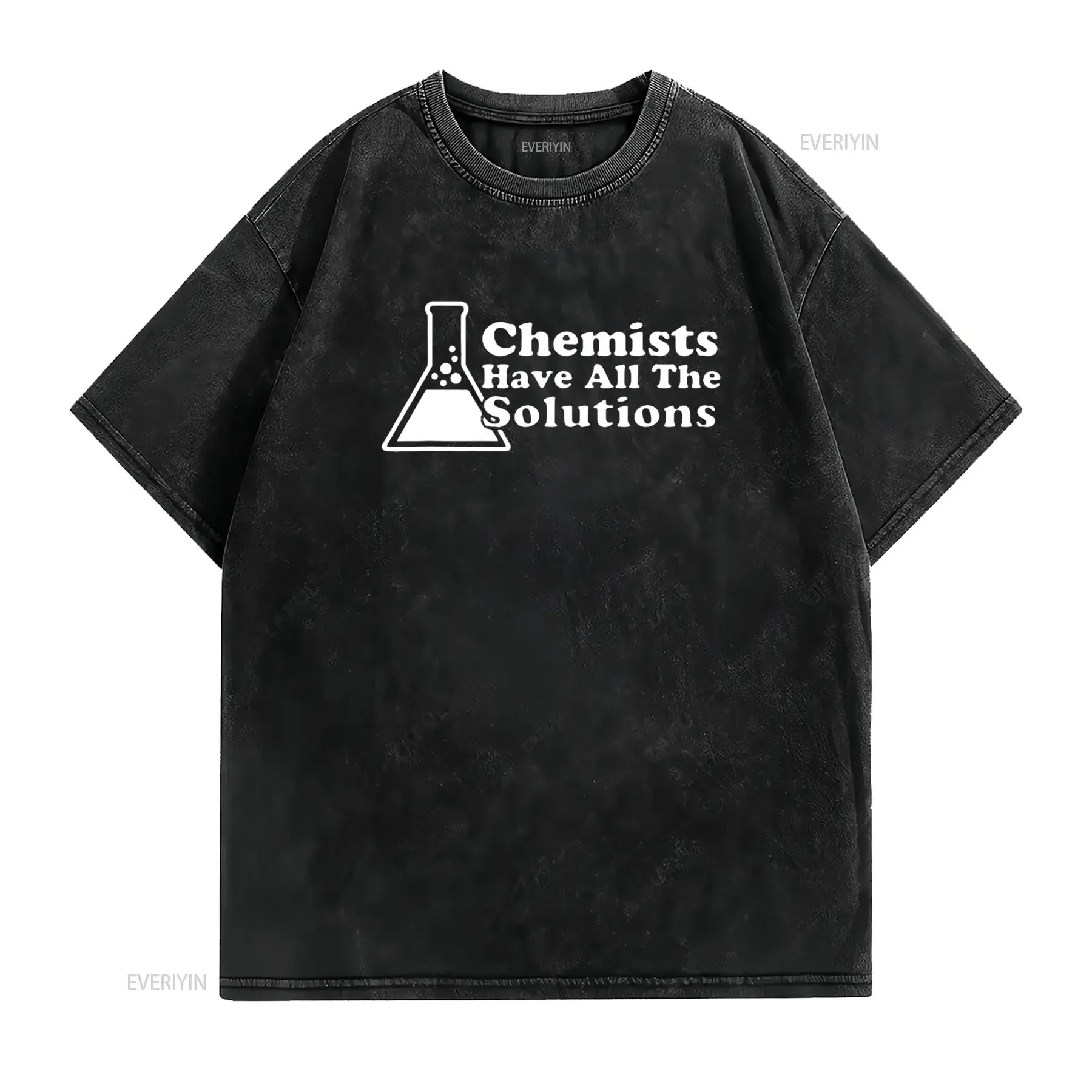 الكيمياء مضحك تي شيرت الكيميائيون لديهم جميع الحلول أسود 3X كبير خمر غسلها امتدت تنفس أزياء الشارع الشهير #2
