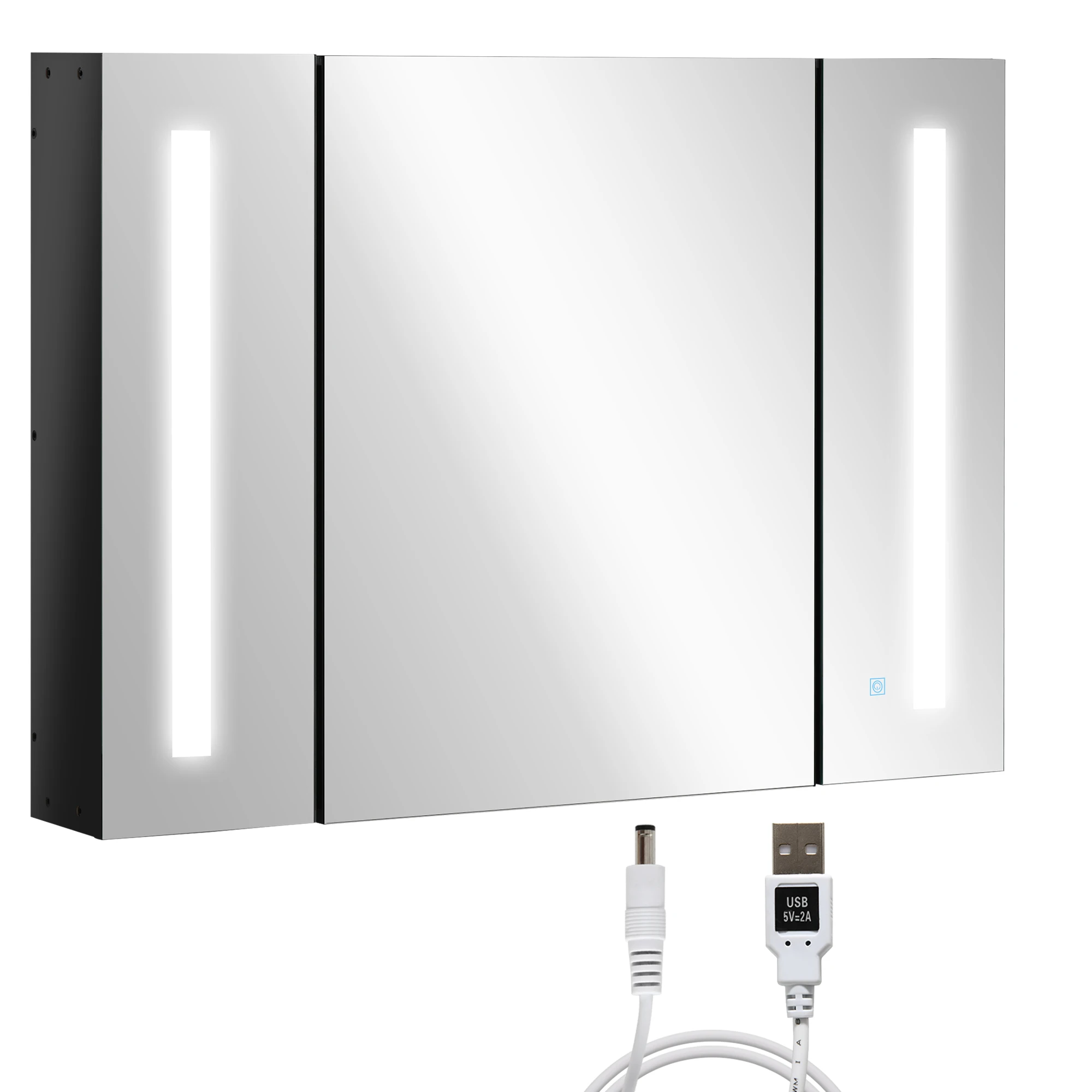 Kleankin-Armoire à Médicaments à Éclairage LED avec Miroir, HOCabinet Mural, Fonction Mémoire, Charge USB, 35.5 "W X 25.5" H