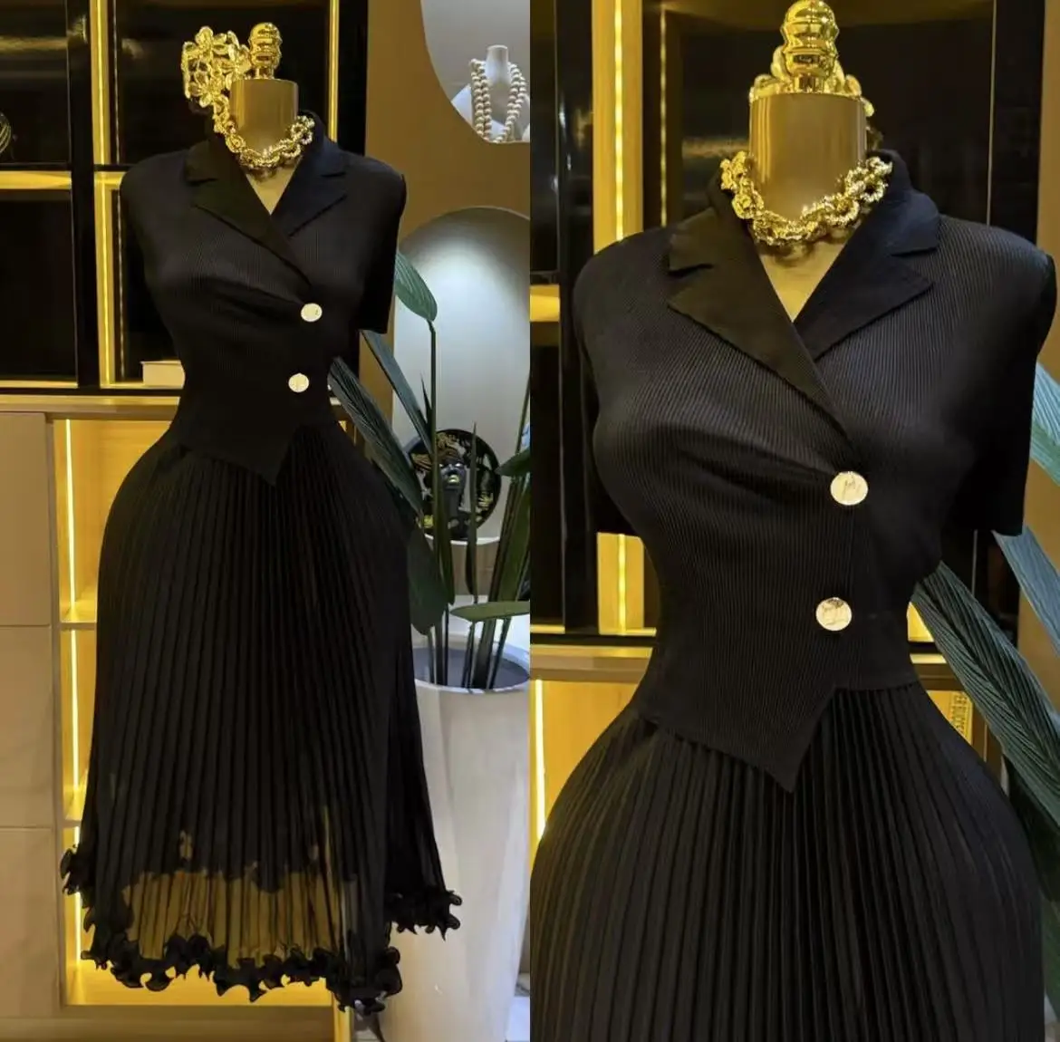 Abito plissettato di vendita calda Miyake 2025 Nuovo abito estivo Abito plissettato in vita in due pezzi falso stile straniero alla moda da donna