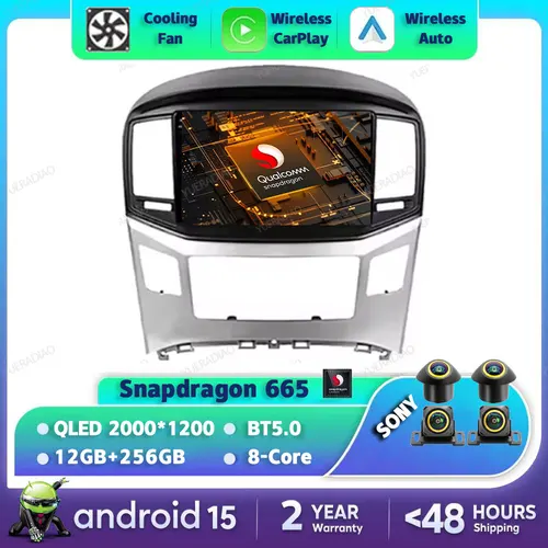ヒュンダイH1 II 2 TQ 2015-2021用Android 15カーラジオ、マルチメディアステレオビデオプレーヤー、4G WIFI GPSナビ、2DIN QLED、クアルコムBT搭載