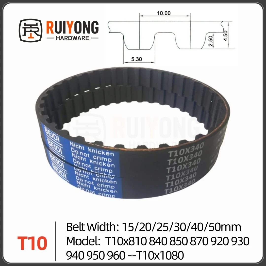 

T10 High Torque Rubber Timing Belt Width 15/20/25/30/40/50mm Model number T10x810 840 850 870 920 930 940 950 960 --T10x1080