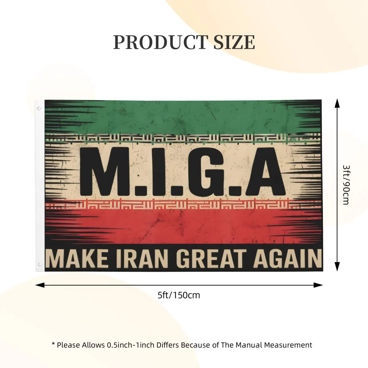 3x5 ft Make Iran Great Again MIGA Flag For Bed Room Decor with 2 Grommets for Hanging Custom Flags Banner
