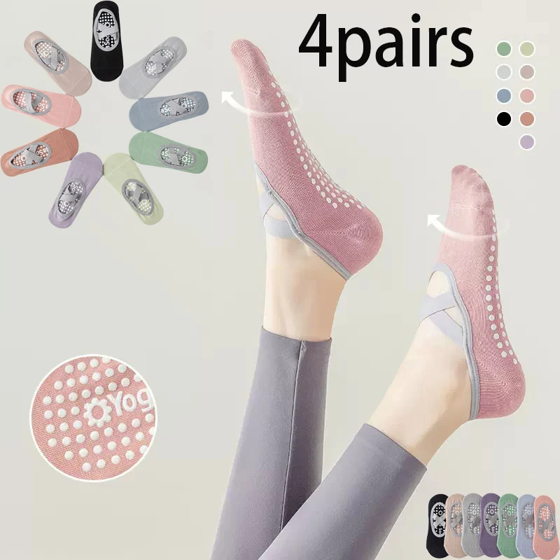 

1/ 4Pair Professional Women Yoga Sock Silicone Anti-slip Ballet Pilates Socks Women Backless Breathable Bandage Yoga Sport Sock