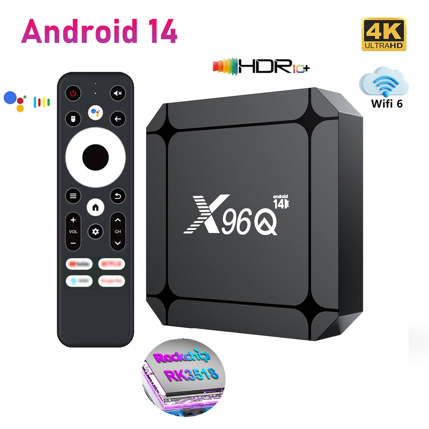 X96Q RK3518 TV Box Android 14 TV BOX يدعم 4K Streaming Box Media Player Android TV Set Top Box 2GB 16GB Voice Assistant