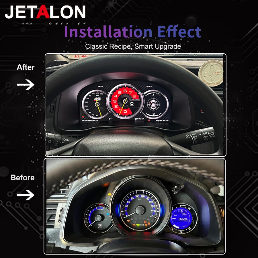 12.3 بوصة سيارة LCD أداة لهوندا صالح جاز لوحة ال سي دي العنقودية خريطة متعددة ملونة UI عالية عرض Carplay أندرويد السيارات