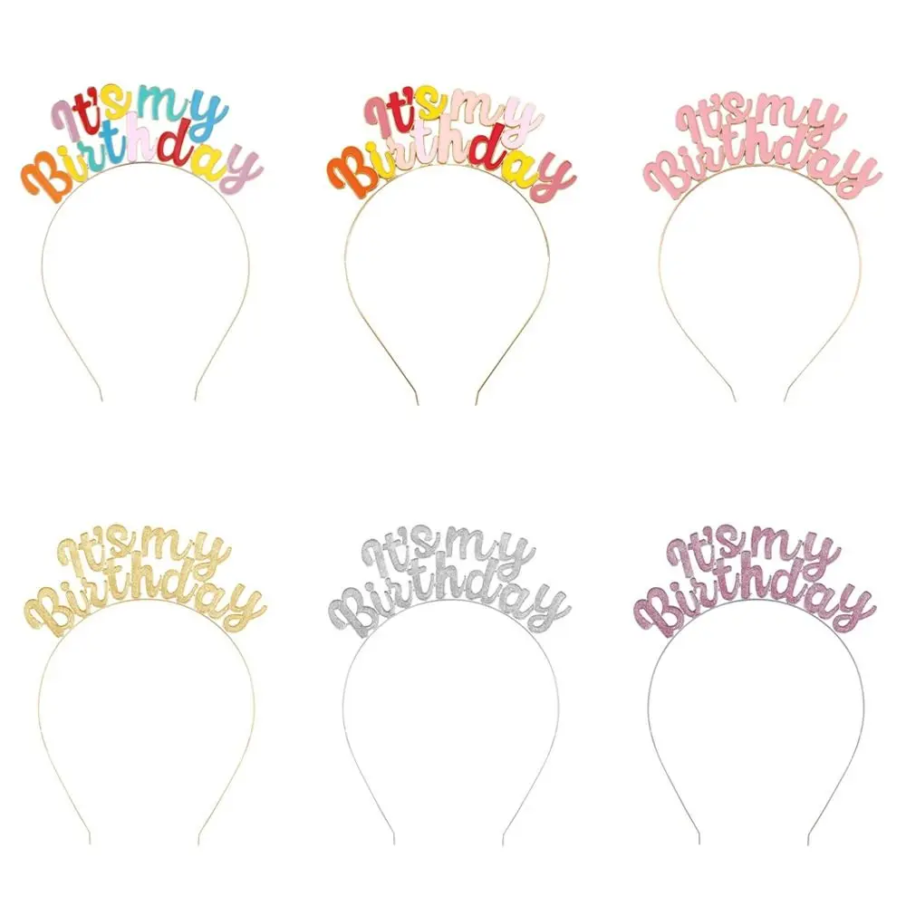 Cute Rainbow Color Letter Birthday Headband It's My Birthday Alloy Letter Decoration Headband Party Headwear Girls Accessories