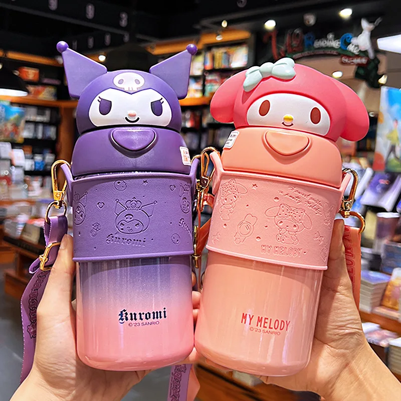 

Sanrio Kuromi Kids Stainless Steel Insulated Water Bottle with Straw Cute Cartoon Thermos for School