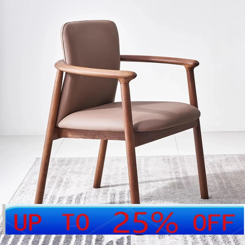 

LH Armrest Dining Chair Premium Solid Wood Leather Soft Bag Restaurant Tea Table Chair
