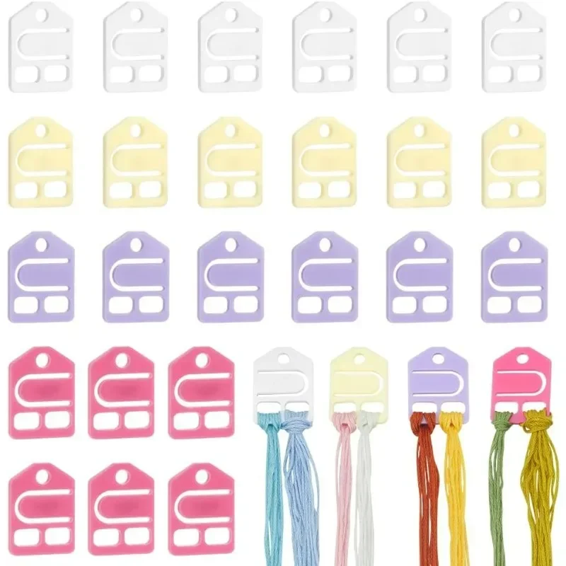 32 Pcs 4 Colors Acrylic Embroidery Floss, Floss Thread Drops with Label Tag Shield Shape Acrylic Bobbins Thread Organizer Card