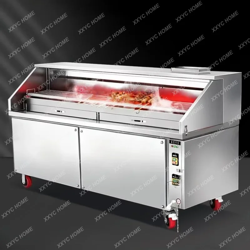 XXCommercial Mobile Smokeless Charcoal  Grill Cart with Oil Smoke Purification System Eco-Friendly Outdoor Barbecue Stove