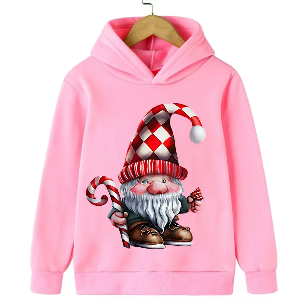 Kerstman bedrukte top met capuchon voor herfst en winter, casual en comfortabele kinderkleding voor jongens en meisjes