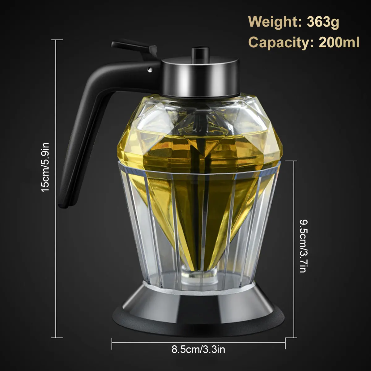 Diamond Shaped Glass Honey Dispenser 200ml Large Capacity Oil Dispenser Multifunction Glass Stand Oil Bottle Kitchen Supplie