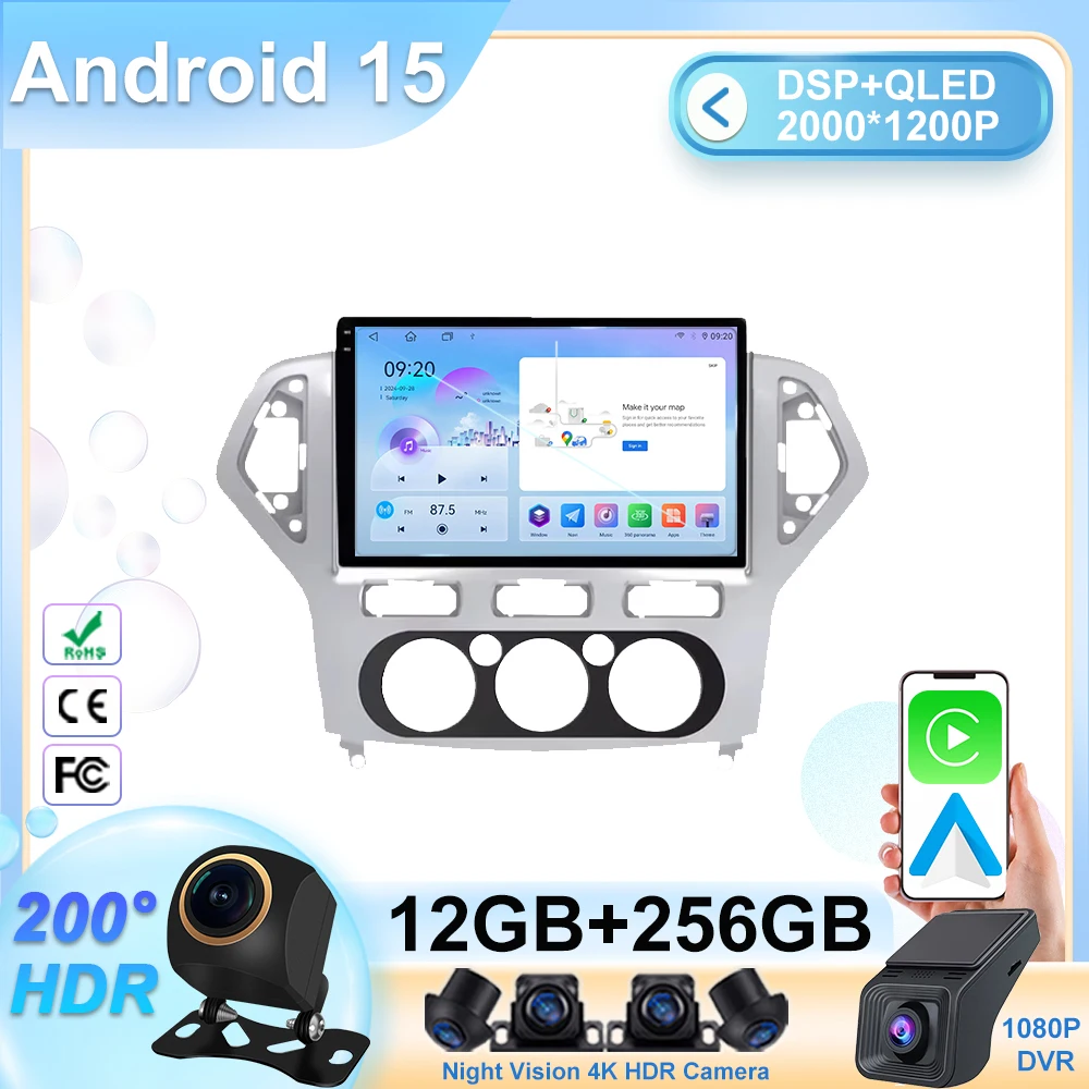 Автомобильное радио Android 15 для Ford Mondeo Wins 2007-2010, навигационный мультимедийный плеер, стерео Wi-Fi + 5G видео головное устройство BT DSP 2din DVD