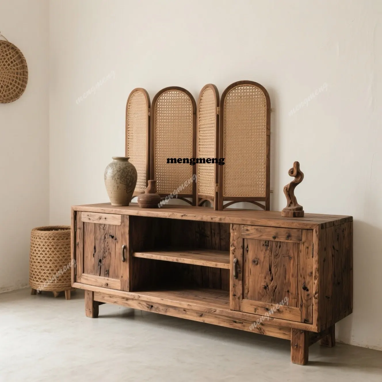 

Wabi-sabi style solid wood sideboard, entryway low cabinet foyer partition cabinet living room storage cabinet sideboard