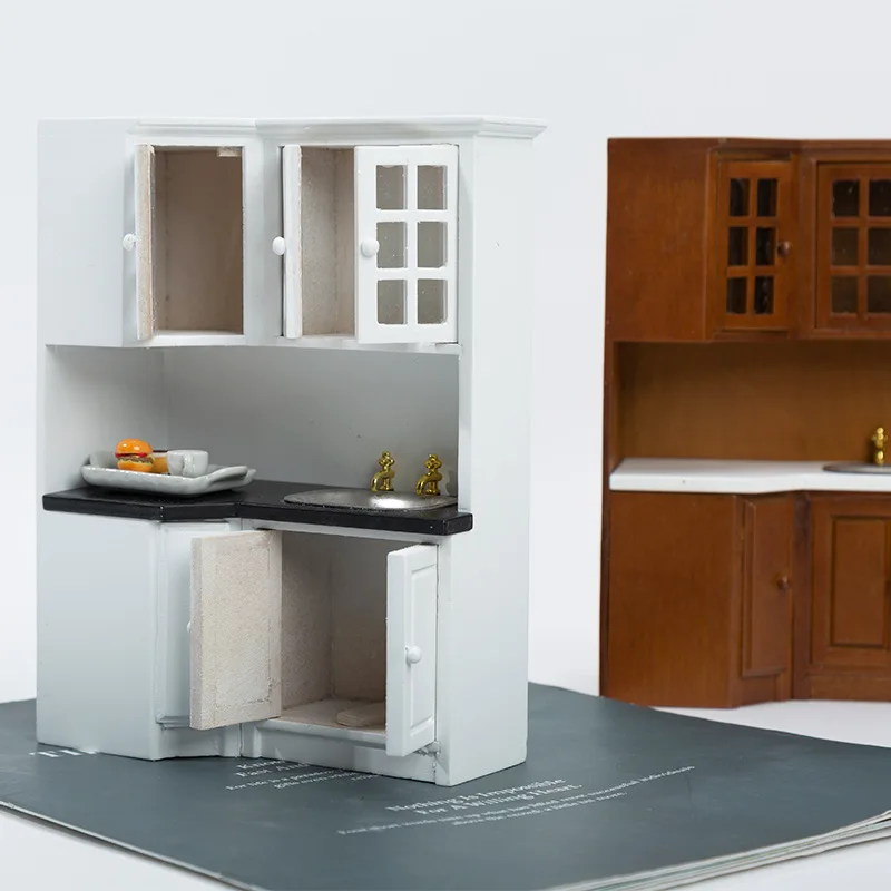 

1:12 Mini dollhouse kitchen play cabinet miniature food play model sink counter set decorative gift