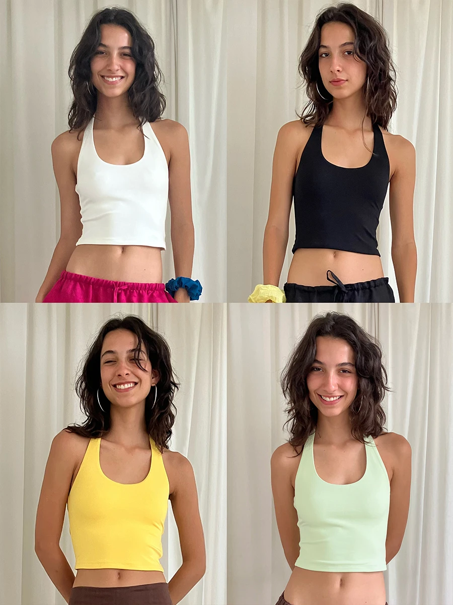 

Женский повседневный топ-майка JaquanXu Lanhjing из модала с двойным слоем и текстурой, облегающий, с бретельками на шее, для бизнеса и повседневной носки