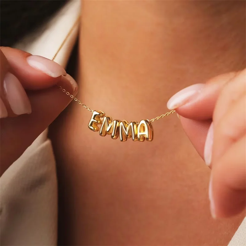 Bubble Letter Necklaces Custom 3D Bubble Letters Balloon Name Necklaces for Women Girls 14K Gold Name Personalized Jewelry Gift