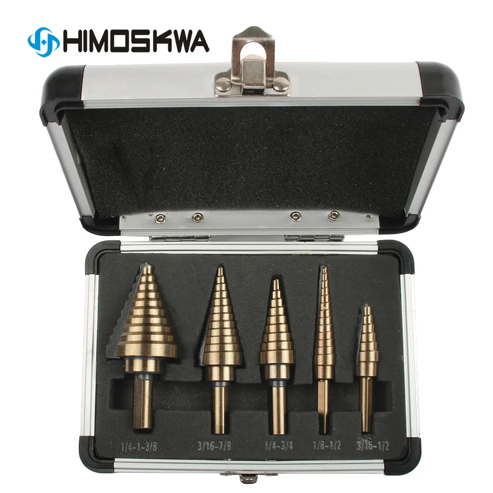 5pcs Metric/Inch Hss Cobalt Step Drill Bit Set Multiple Hole 50 Sizes with Aluminum Case