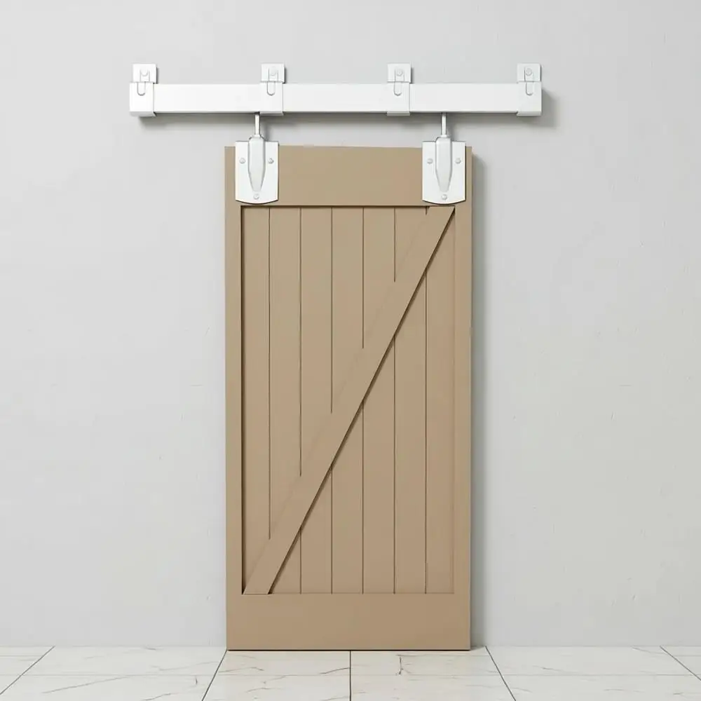 

Комплект фурнитуры JUBEST12TBoxRailExteriorBarnDoorHardwareKit, сверхпрочная серебристая система направляющих для раздвижных дверей, настенные комплекты фурнитуры для дверей (дверь в комплект не входит)