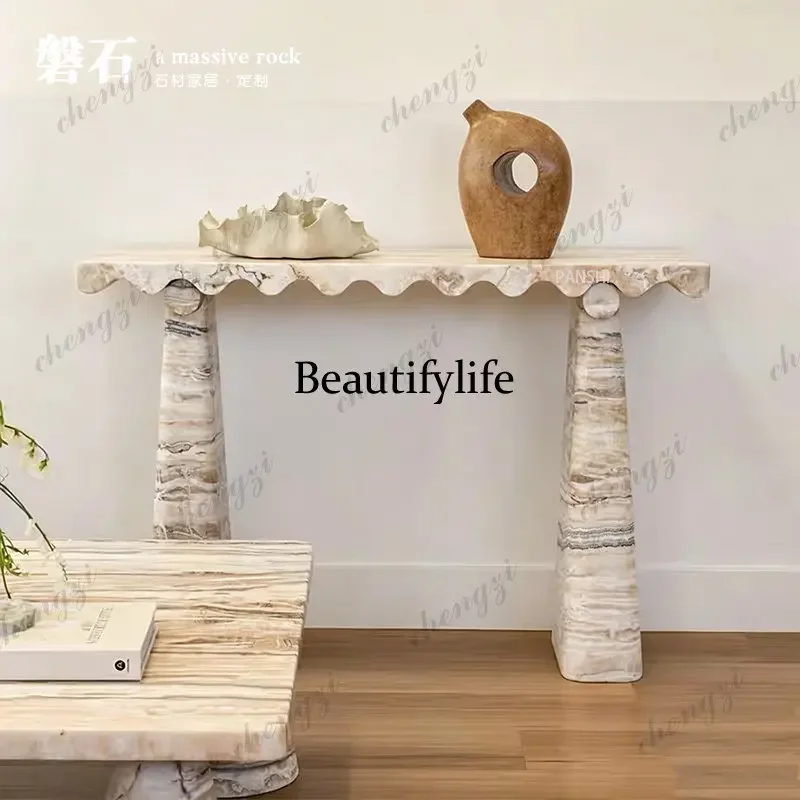 A68Natural wavy edge entrance table French retro end view table marble decorative strip case