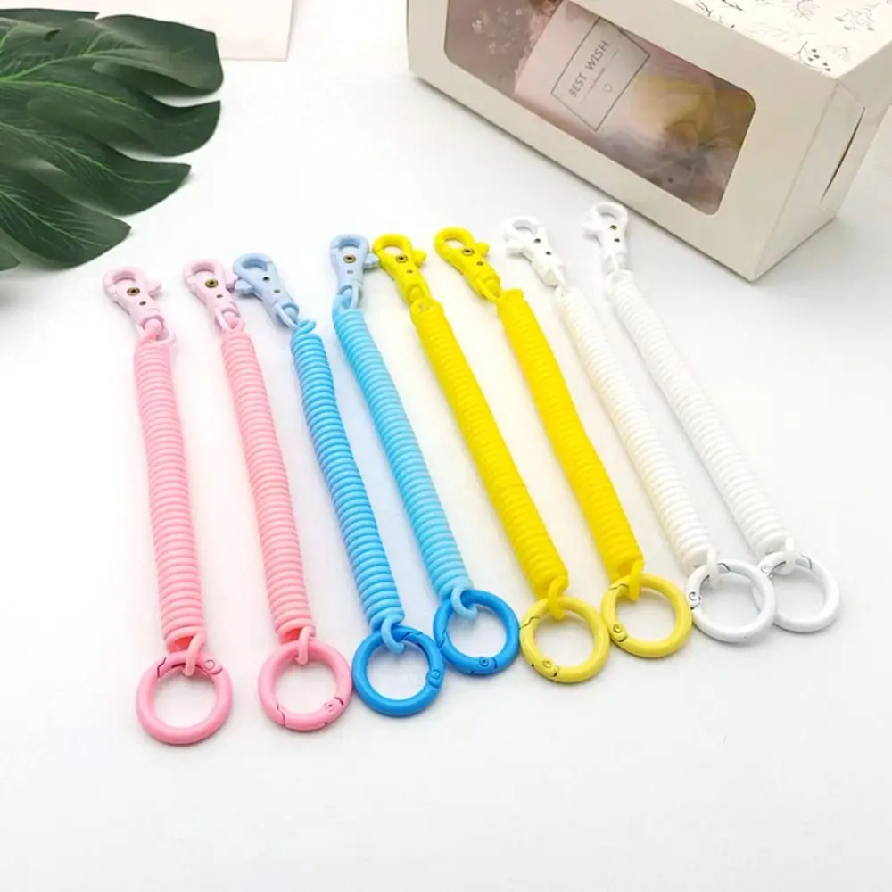 Coil Springs Keychain Stretchy Spiral Spring Coil Retractable Coil Springs Keychain With Metal Clasp Key Chain Holder Lanyard