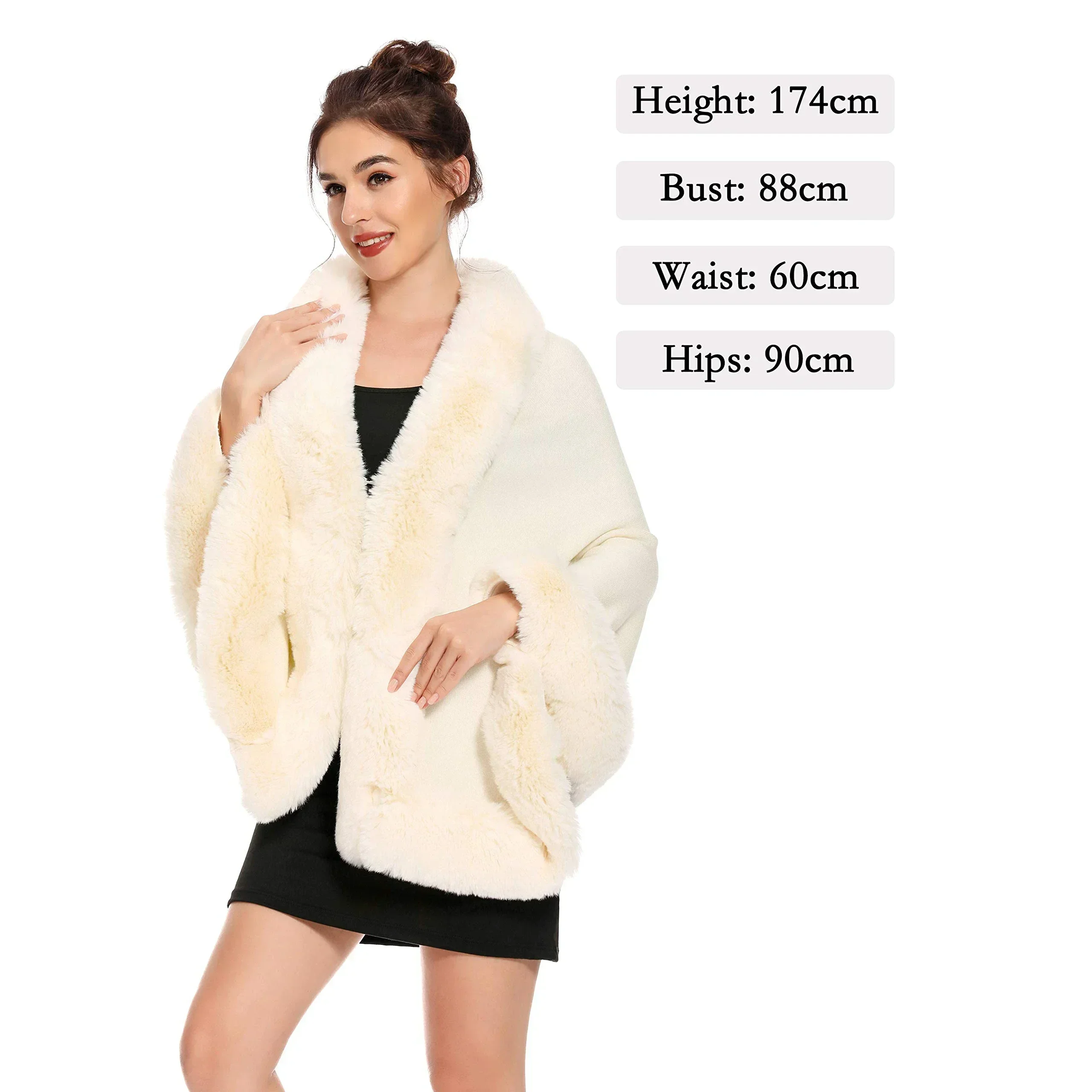 Stylish Faux Fur Trim Poncho Women Coat Cape Elegant Synthetic Fiber Warm Wrap Cozy Shawl for Fall and Winter