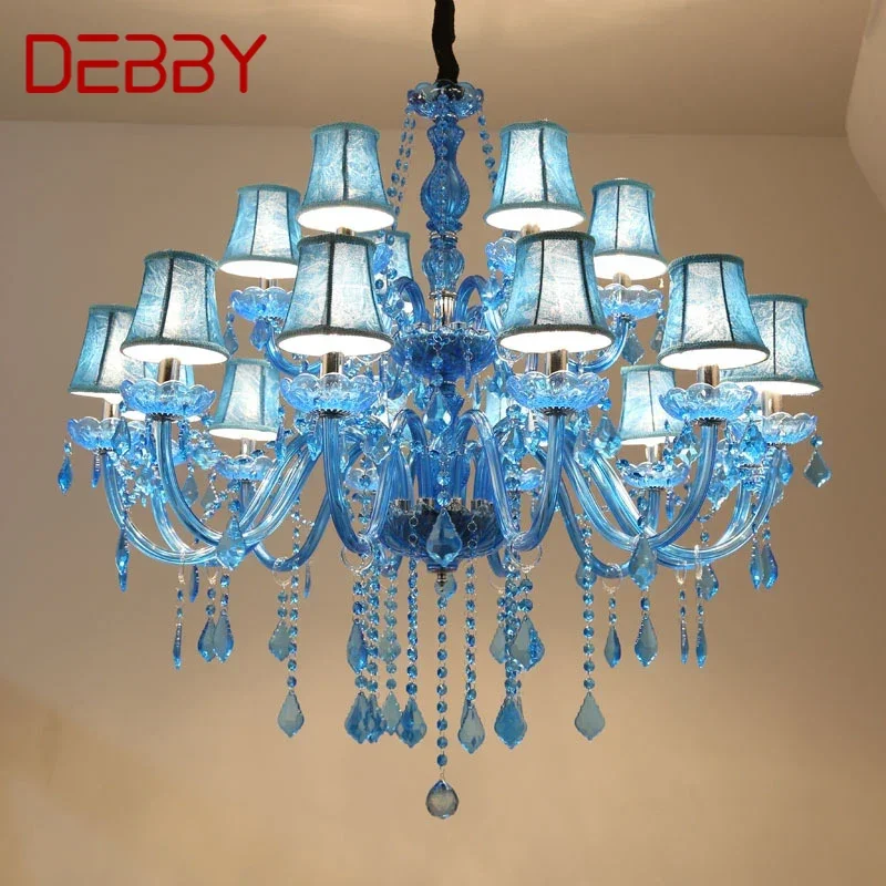 DEBBY European Crystal Pendent Lamp Blue Candle Lamp Luxury Art Living Room Restaurant BedroomVilla Hotel KTV Chandelier