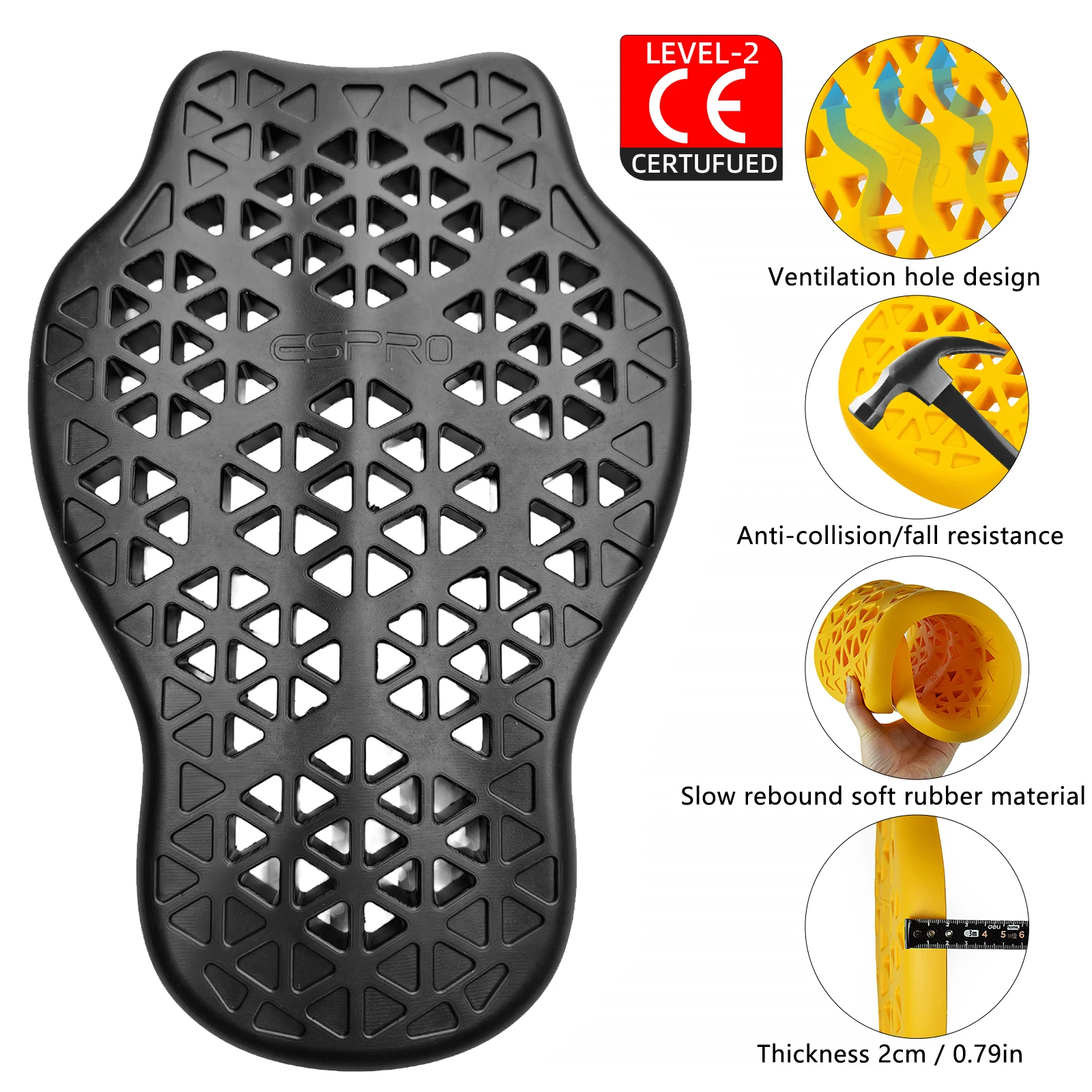 

Yellow 3D Grid Built-In Removable Motorcycle Back Protector Jacket Moto Gear Motocross Motorbike Protective Pads CE2 Certified