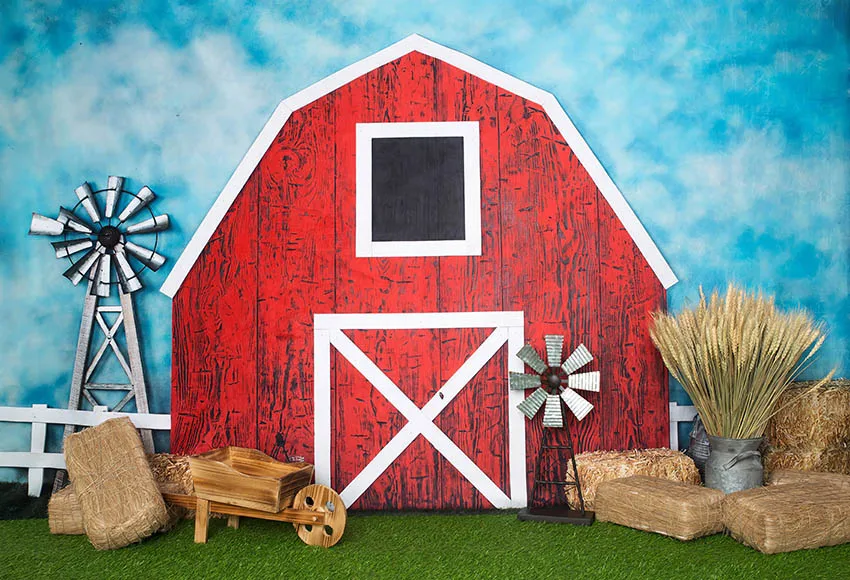 Mehofond Nền Chụp Ảnh Nông Trại Đỏ Kho Thóc Đống Cỏ Khô Trẻ Em 1st Sinh Nhật Bánh Đập Đồng Cỏ Trang Trí Hình Phông Nền Phòng Thu