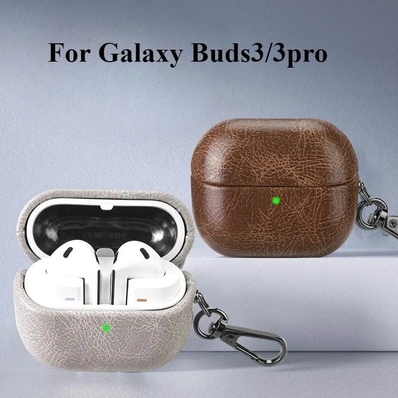 

Luxury PC Leather For Samsung Galaxy Buds 3 Pro Case Earphone Shockproof Hard Cover For Buds 3 Protective Funda with Keychain