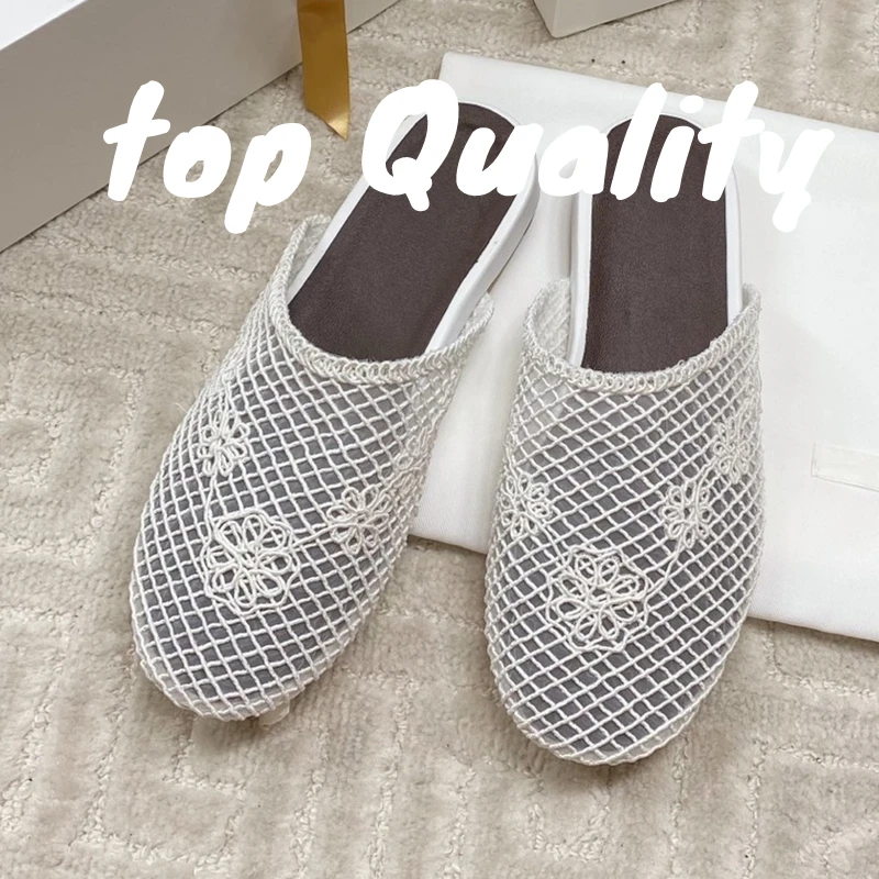 

2025 New Women's Summer Embroidery Closed Toe Half Slippers Casual Shoes Beach Shoes leather sole Versatile
