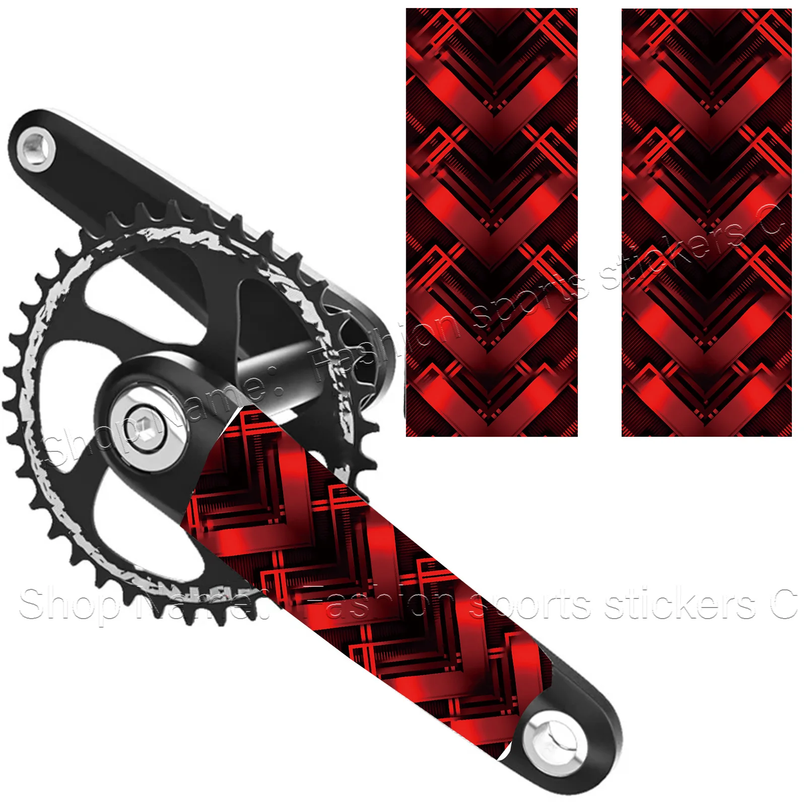 1Pair 2D Flat Red Geometric Chevron Vinyl Sticker, Waterproof Decal for Road Bike Crank Arm, Holiday Gift