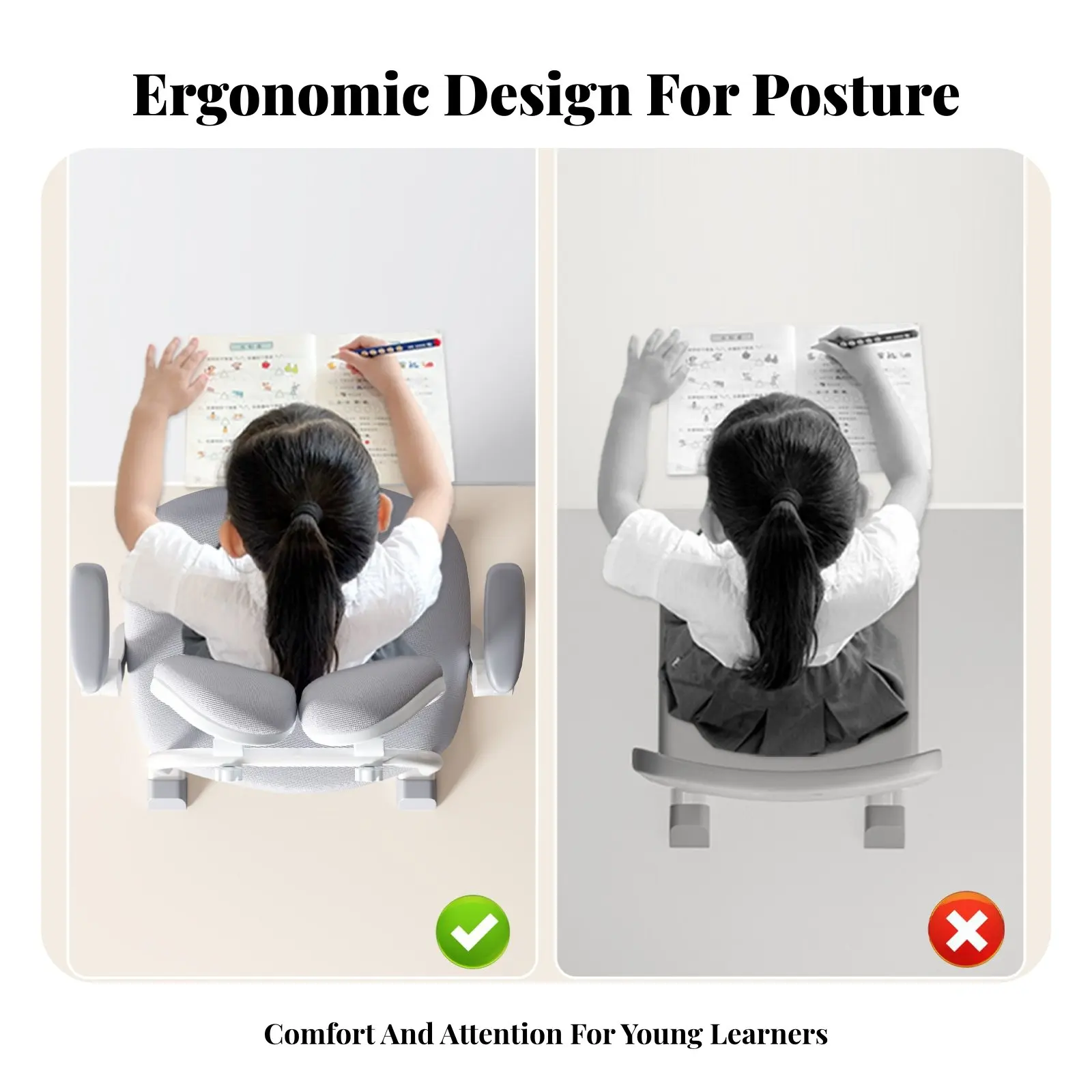 

Эргономичное студенческое кресло с регулировкой высоты, мягким сиденьем и нескользящими накладками для ног