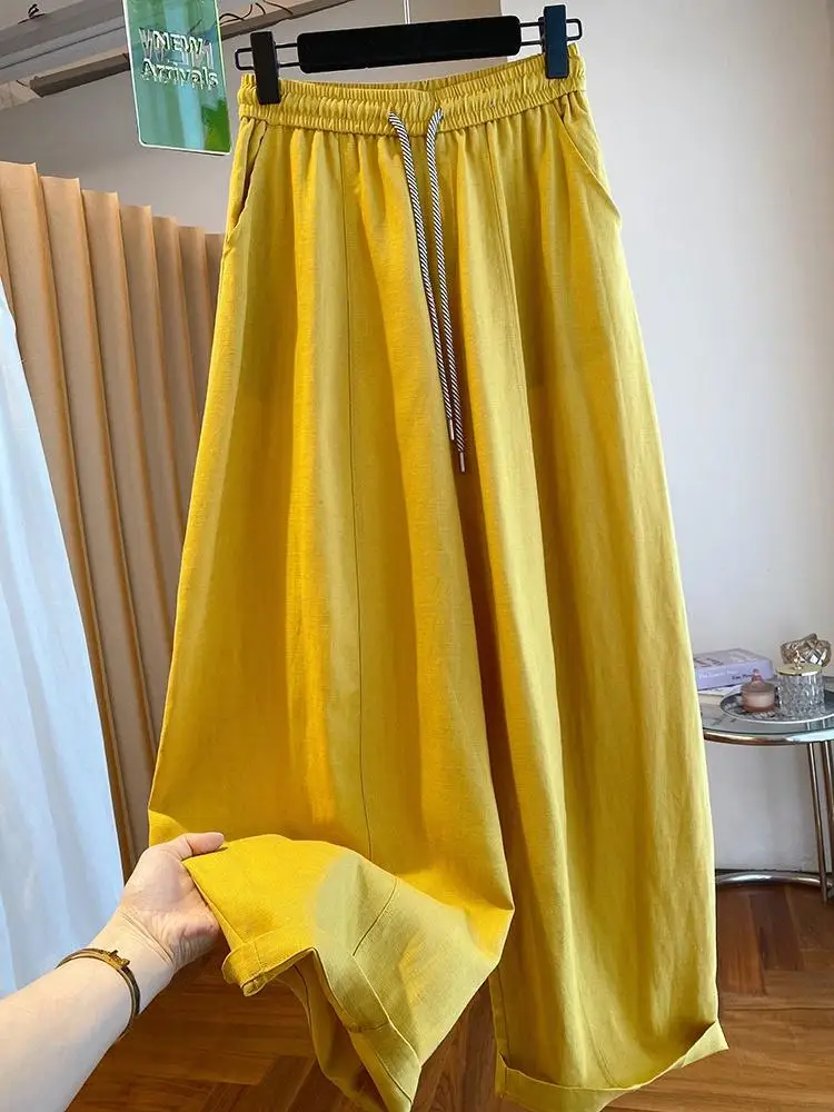 2026 New White Linen Pants Women High-End Loose Straight Wide Leg Trousers Summer Versatile Casual Long Pants
