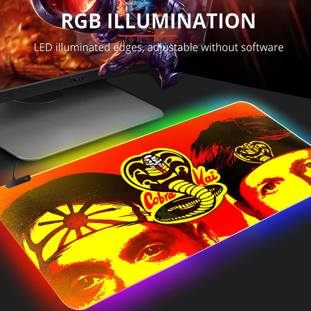 

LED Gaming Mouse Pad RGB Large Keyboard Mat Table Cover Rubber Computer Mouse Pad Desk Mat Cobra Kai Season 3 PC Gamer Mause Pad