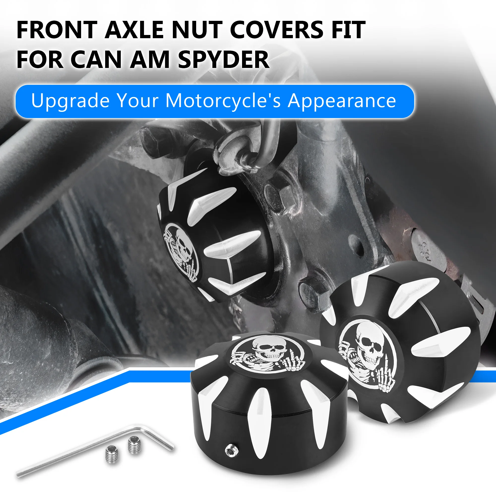 Motorcycle Accessorie Front Axle Nut Covers Aluminum 3D Skull Pattern Axle Caps for Can-Am Spyder GS RS RT ST F3 From 2008-2024