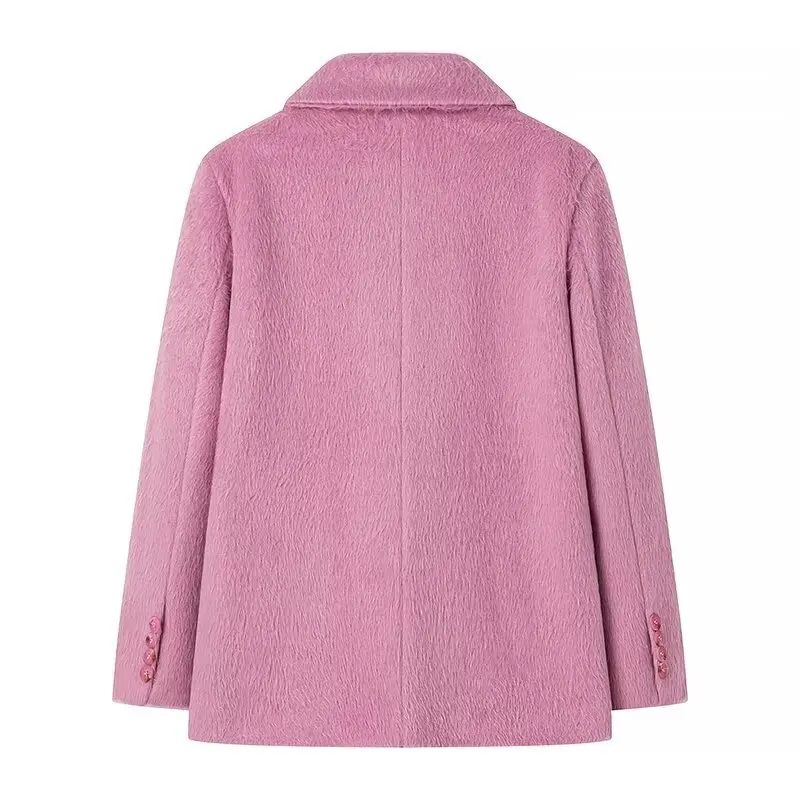 Colletto con risvolto cappotti rosa in peluche per donna moda maniche lunghe monopetto giacche larghe autunno inverno pacchetto femminile soprabito